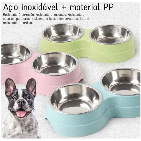 Comedouro e bebedouro inox Duplo